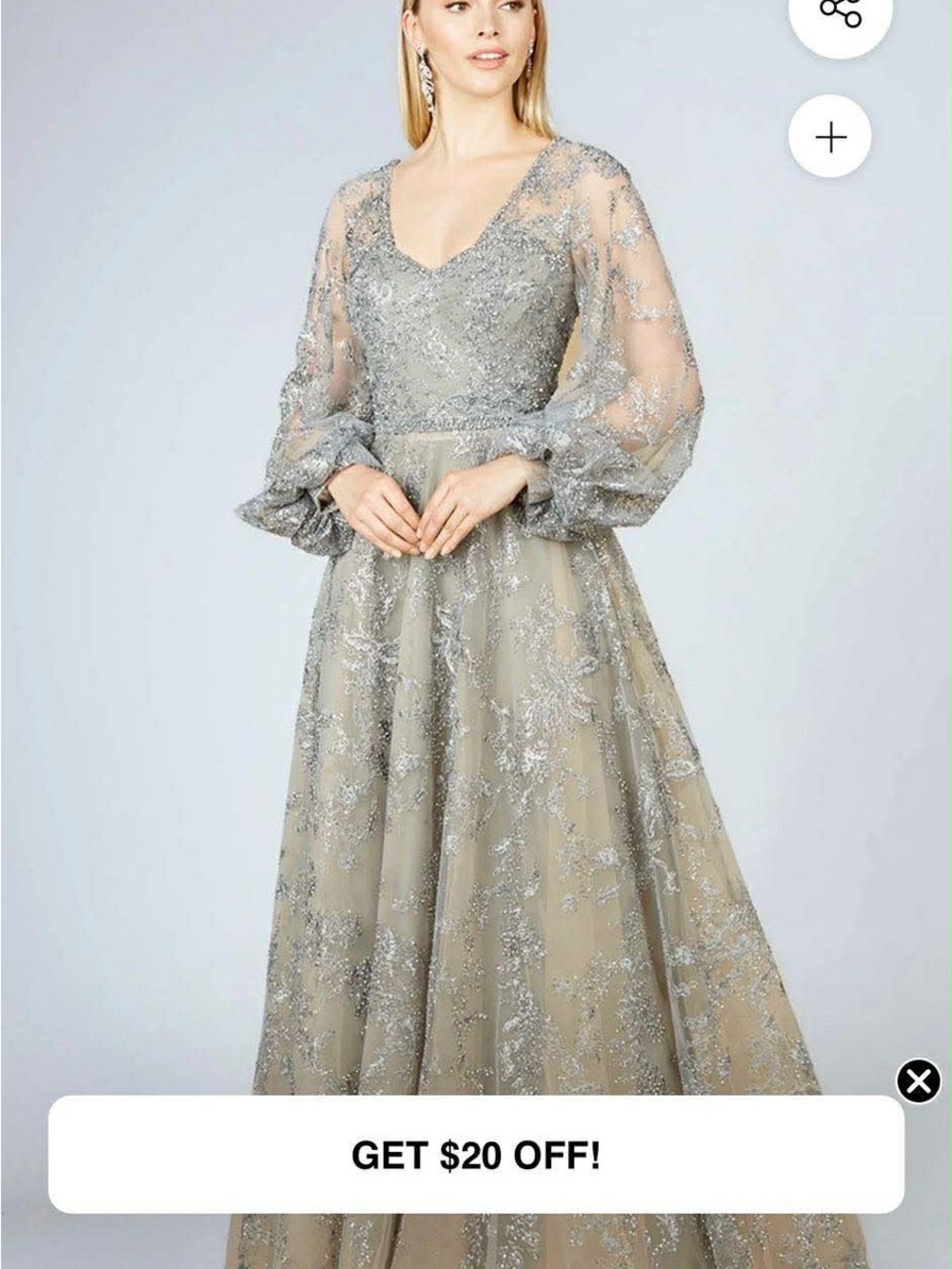 LARA Silver-Embellished Long Sleeve Evening Gown